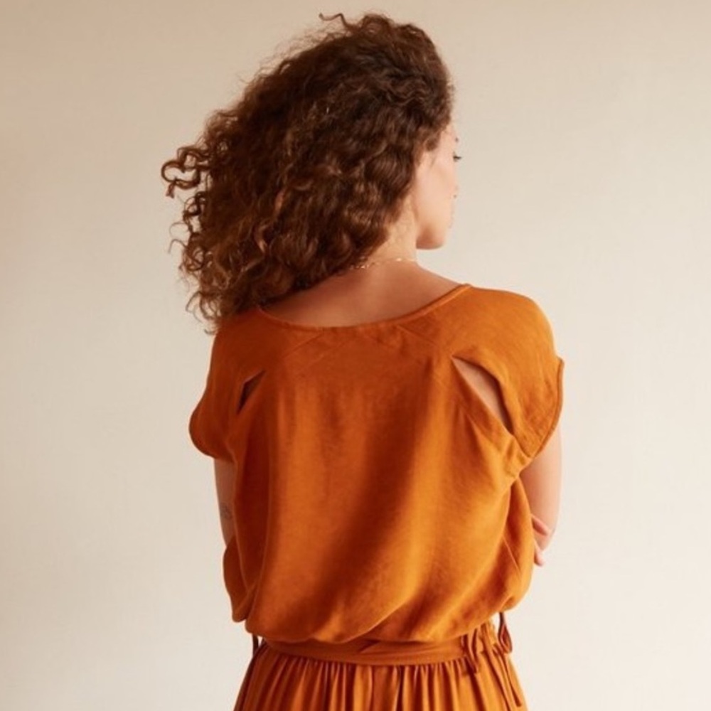 Anthropologie Rust Orange Short-Sleeve Cutout Top